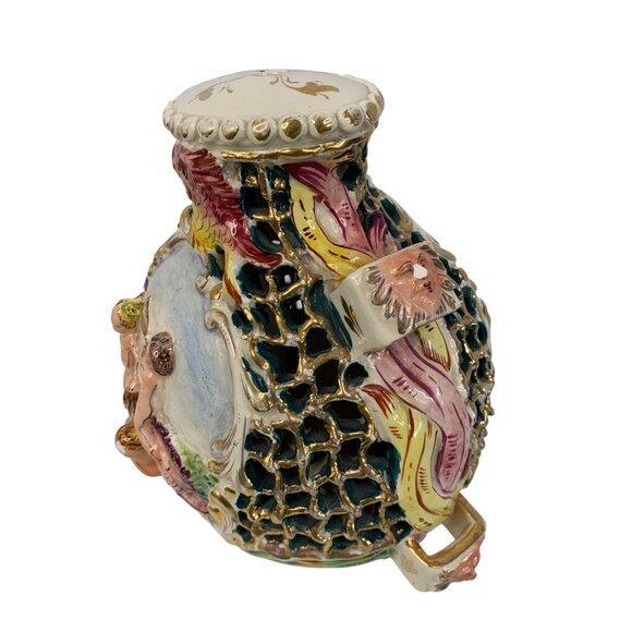 VTG Italian Ceramic Capodemonte Vase / Lamp Base Gold Cherub 8780 Hand Paint - Picture 11 of 12